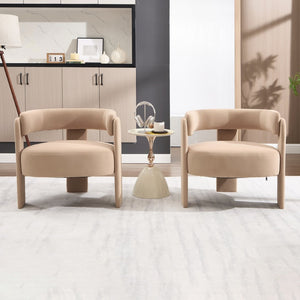 English Elm Accent Chair Velvet Upholstered Mid Century Modern Seat with Tapered Wood Legs for Any Room Khaki W3244P417179