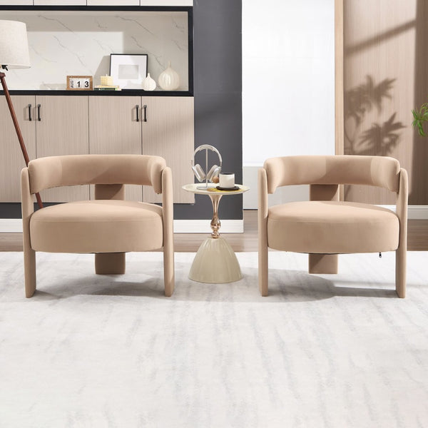 English Elm Accent Chair Velvet Upholstered Mid Century Modern Seat with Tapered Wood Legs for Any Room Khaki W3244P417179