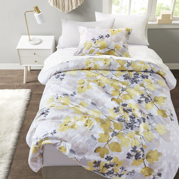 English Elm Comforter Modern Yellow Floral Microfiber Set with Storage-Pocket Fitted Sheet and Anti-Microbial Finish Multicolor 17.32 L x 13.78 W x 6.69 H B03595660