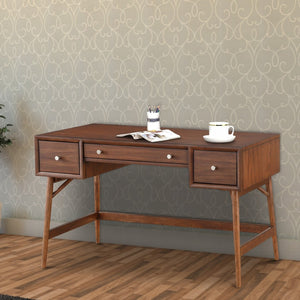 English Elm 3 Drawer Walnut Writing Desk with Splayed Legs for Mid-century Home Office Style B056P416789