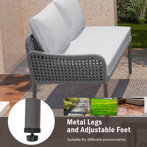 English Elm K&K 6-Piece Rope Patio L-Shaped Sectional Set with Acacia Wood Ice Box Table and Deep Cushions Grey N707S000014G