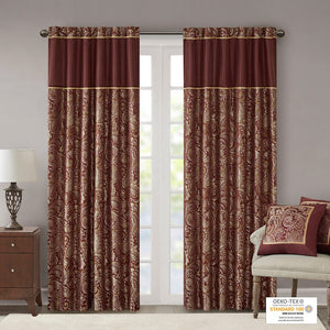 English Elm Jacquard Madison Park Aubrey Window Curtain Pair with Paisley Jacquard, Faux Silk Piping, OEKO-TEX Certified Elegance Burgundy 3.05 L x 10.24 W x 10.24 H B03598094