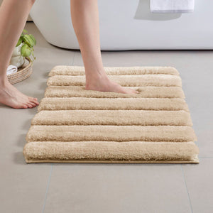 JLA Home Madison Park - Rug Madison Park Tufted Pearl Channel Bath Accent — Plush High-Low Stripe, Machine Washable, Fade-Resistant Wheat MP72-5102