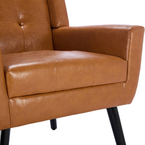 English Elm Modern Soft Leather Accent Chair with Ergonomic PU Upholstery, Solid Wood Black Legs, 250lb Capacity, Compact Living Room Seat W676P174742