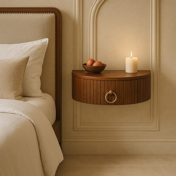 English Elm Artisan Solid Oak Wall Mounted Floating Nightstand with Ring Pull Handcrafted Finish B182P442344