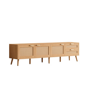English Elm 70inch Rattan Door Media Console with Pine Legs and Cable Management for Living Room N710P365047P