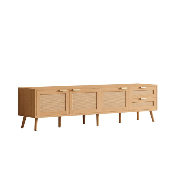 English Elm 70inch Rattan Door Media Console with Pine Legs and Cable Management for Living Room N710P365047P