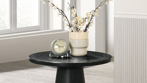 English Elm Unique Cone Base Pedestal End Table Contemporary Round Accent Table Rubberwood & Veneer Durability Black 24 L x 24 W x 4 H B2741S00444