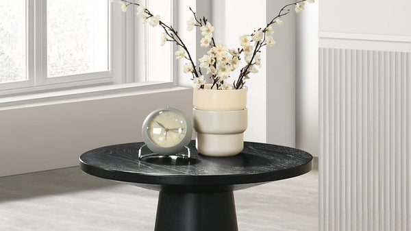 English Elm Unique Cone Base Pedestal End Table Contemporary Round Accent Table Rubberwood & Veneer Durability Black 24 L x 24 W x 4 H B2741S00444