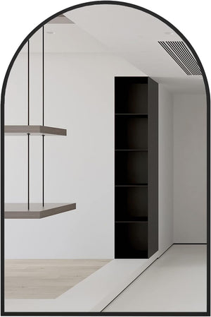 English Elm 24X32 Arched Black Metal Framed Bathroom Mirror – Elegant Wall Décor With High-Definition Reflection W2203P303822