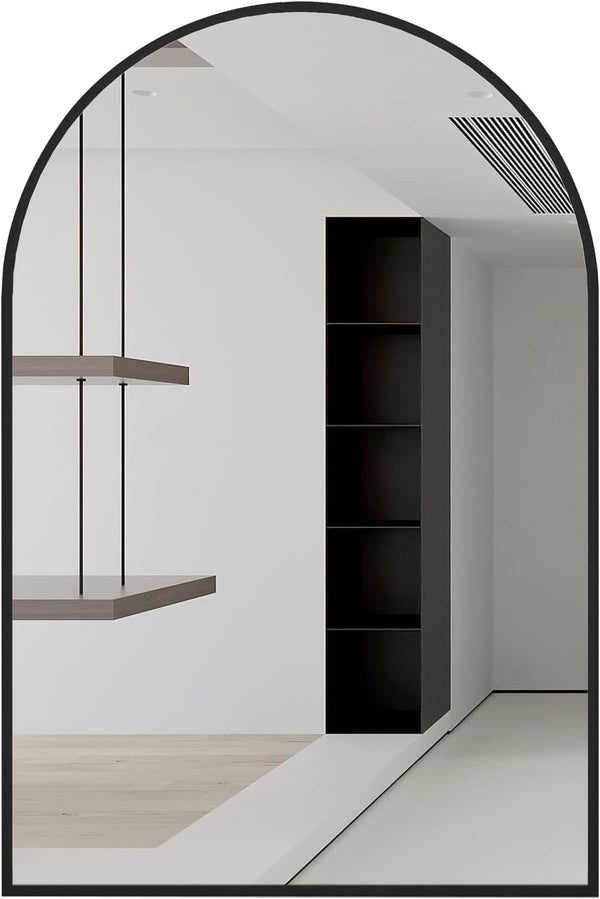 English Elm 24X32 Arched Black Metal Framed Bathroom Mirror – Elegant Wall Décor With High-Definition Reflection W2203P303822