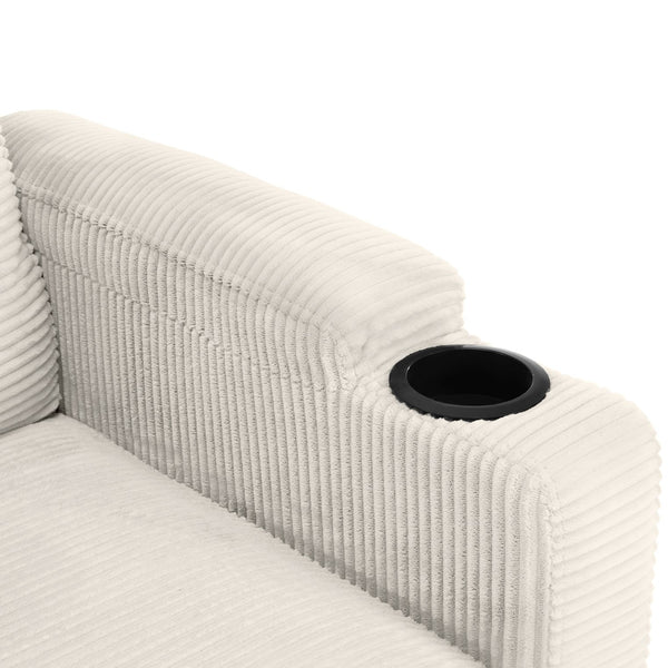 English Elm 72.8" Corduroy Sleeper Sofa Loveseat with Full Mattress, USB Charging, Cup Holders, Storage Pockets Beige N719P208880A