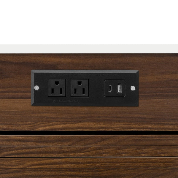 English Elm Trexm Rolling Kitchen Island Extendable Marble Top Cabinet Drawers Power Outlet Creamy White,Walnut XW000029AAD