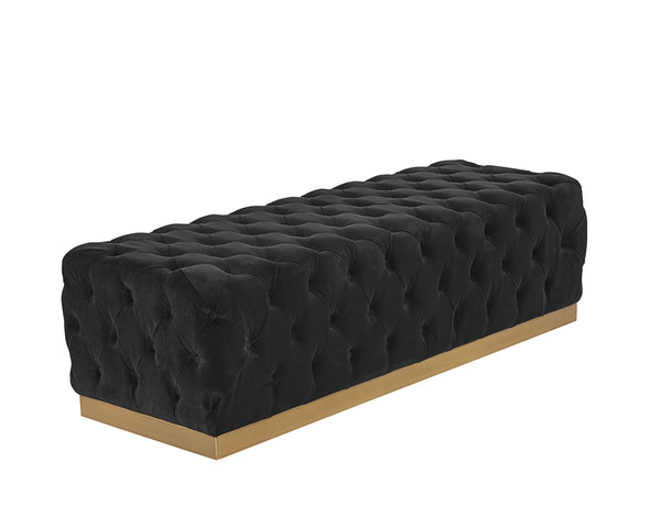 Sunpan Babette Bench - Glamorous Deep Tufted Seating with Burnished Brass Base for Stylish Interiors Abbington Black