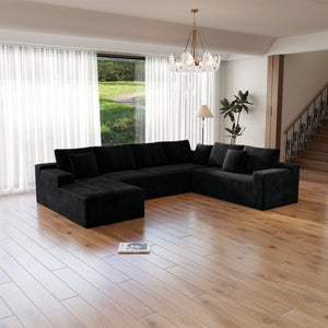 English Elm 131.9*104.3"Modular Sectional Sofa - No Assembly, Plush Corduroy, Versatile 4-Piece Design, Black Comfort W3819S00002