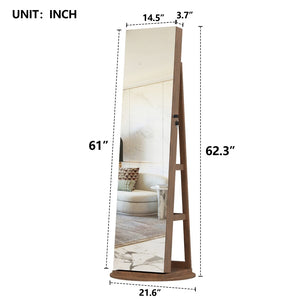 English Elm 360°swivel Jewelry Armoire with Led Interior Full Length Mirror Walnut Finish W3406P422682