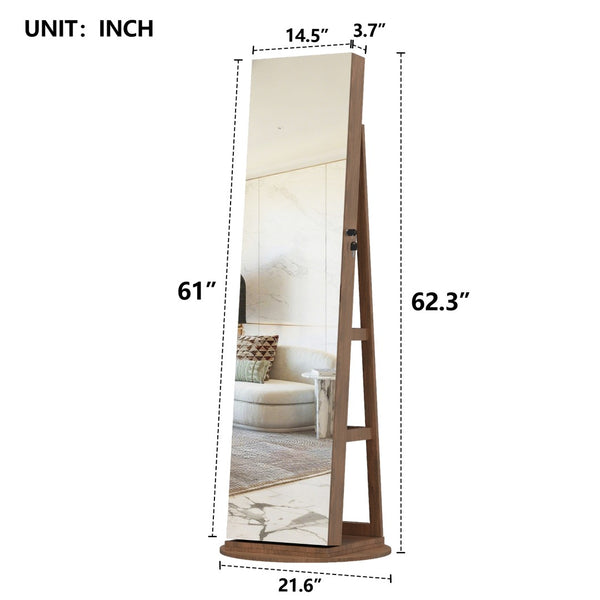English Elm 360°swivel Jewelry Armoire with Led Interior Full Length Mirror Walnut Finish W3406P422682