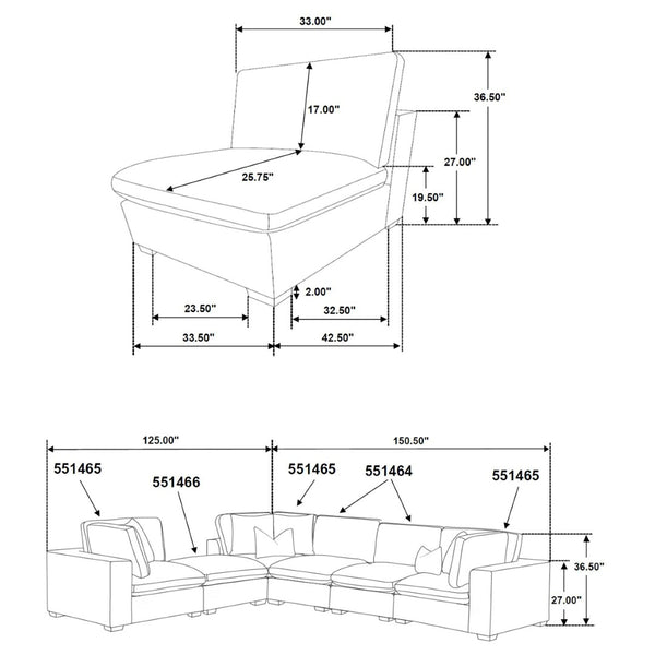 English Elm Murtagh Six Piece Modular Sectional Soft Fabric Lounge Sofa with Tapered Wooden Legs B062S01582