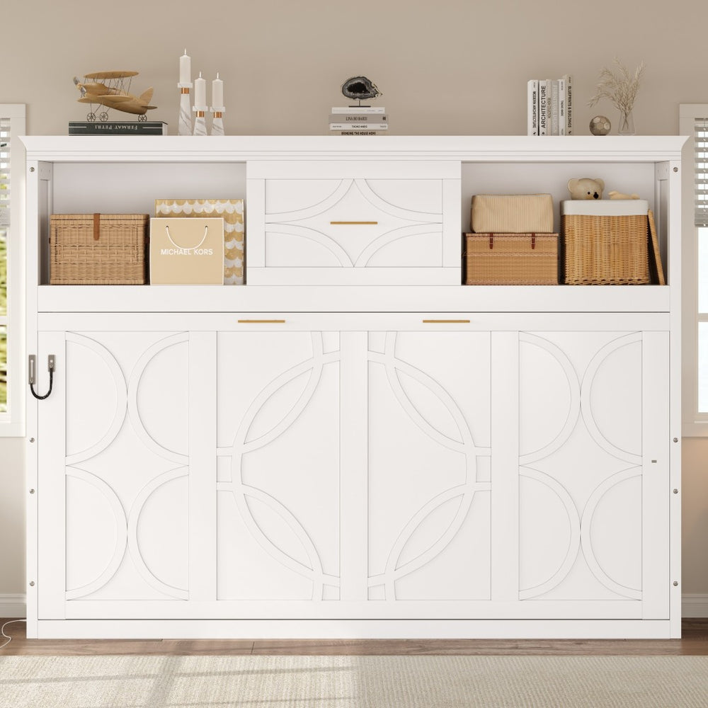 English Elm Twin Size Murphy Bed With Charging Station & Storage Drawer – Stylish, Space-Saving Solution! N7090004019K-GIGA