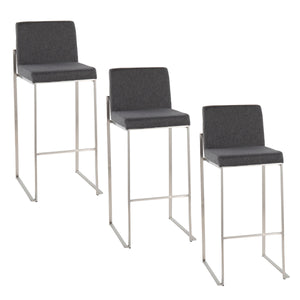 English Elm Fuji 30" High Back Barstool Set Of 3 - Stylish Charcoal Fabric & Stainless Steel For Modern Spaces B202P222199