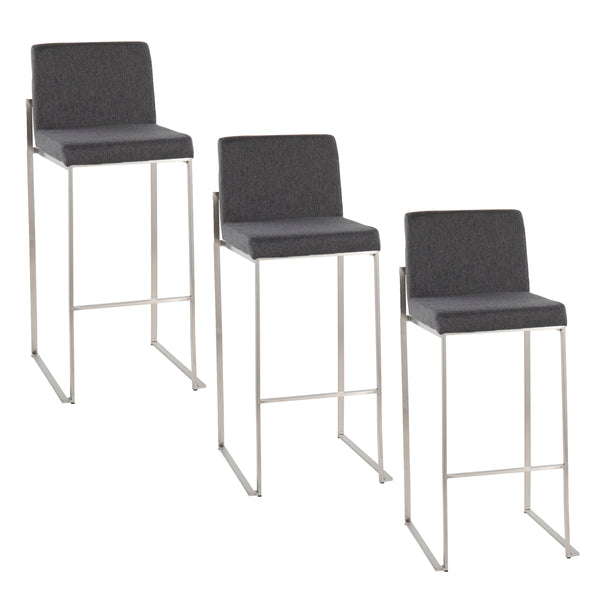 English Elm Fuji 30" High Back Barstool Set Of 3 - Stylish Charcoal Fabric & Stainless Steel For Modern Spaces B202P222199