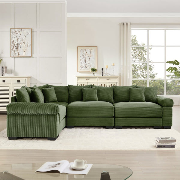 English Elm Oversized Modular Sectional Couch - Cloud-Like Comfort, Deep Seats, 13 Pillows, Ergonomic Design, Green W714S01340-GIGA