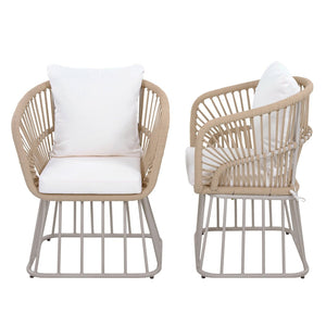 English Elm Outdoor Wicker Dining Chair with Fan Back Teak Finish Steel Frame and Cushion Included N770P385227B