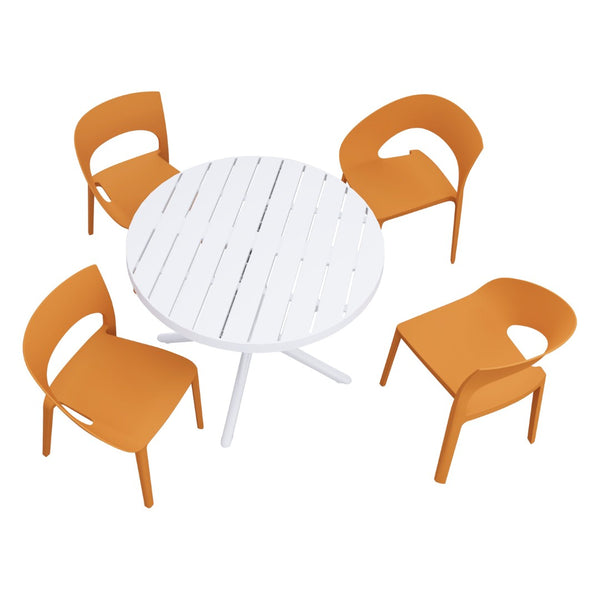 English Elm Summer Polypropylene Round Dining Set Stackable Chairs Uv Resistant Indoor Outdoor Patio Tropical Orange,White W3450S00027