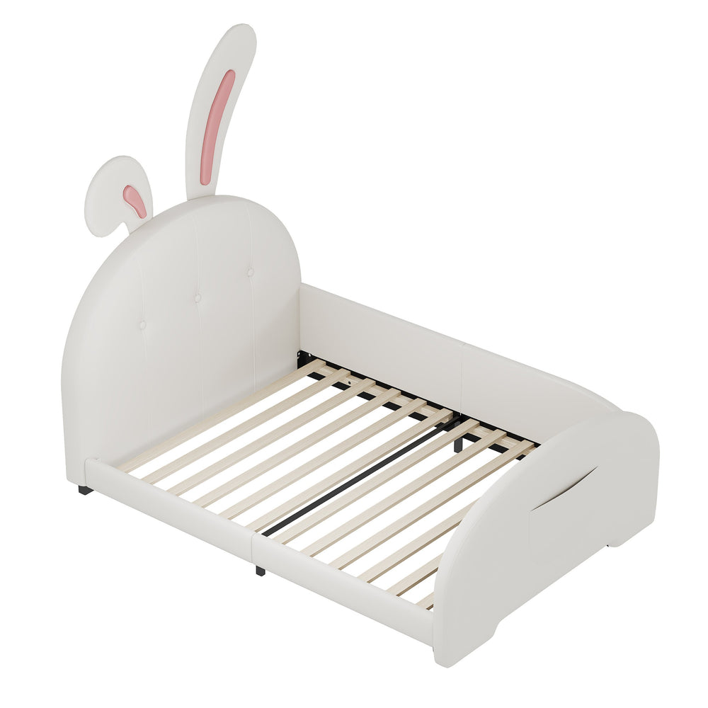 English Elm Twin Rabbit-Shape Upholstered Princess Bed with Headboard & Footboard, Sturdy Slat Platform, Durable MDF Frame White 42.91 L x 34.65 W x 6.5 H N733P198764K