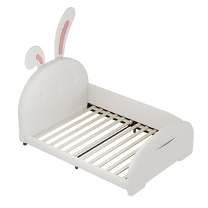 English Elm Twin Rabbit-Shape Upholstered Princess Bed with Headboard & Footboard, Sturdy Slat Platform, Durable MDF Frame White 42.91 L x 34.65 W x 6.5 H N733P198764K