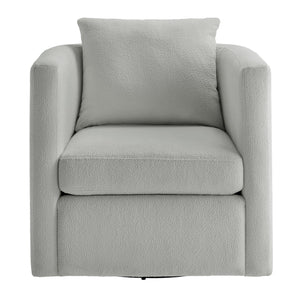 English Elm Sutton Upholstered Linen Swivel Barrel Chair with Pocket Coil Seat, Reversible Cushions & Stain-Resistant Fabric Gray B050P322590