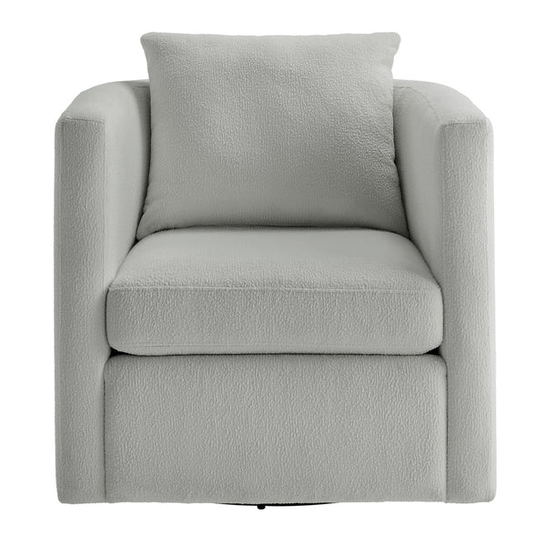 English Elm Sutton Upholstered Linen Swivel Barrel Chair with Pocket Coil Seat, Reversible Cushions & Stain-Resistant Fabric Gray B050P322590