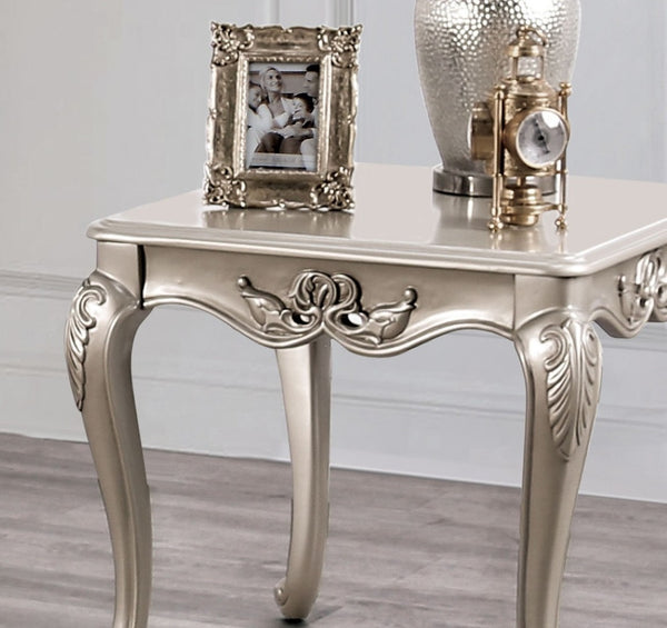 English Elm Traditional End Table With Elegant Curved Legs, Carved Design, And Chic Champagne Finish For Living Rooms B2741P361141-GIGA