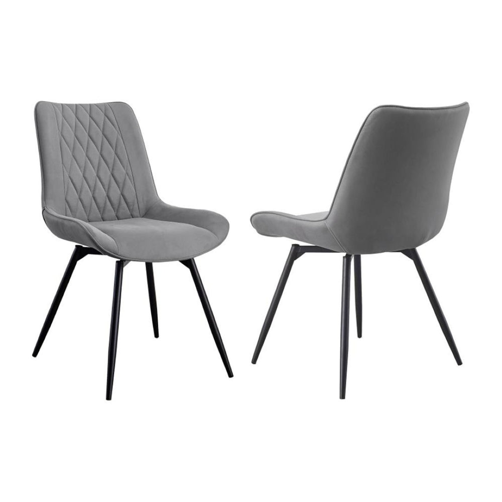 English Elm Set Of 2 Swivel Side Chairs - Grey Leatherette Upholstered Retro-Modern Dining Room Seating B016P369806-GIGA