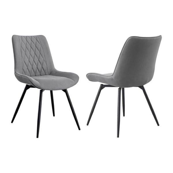 English Elm Set Of 2 Swivel Side Chairs - Grey Leatherette Upholstered Retro-Modern Dining Room Seating B016P369806-GIGA