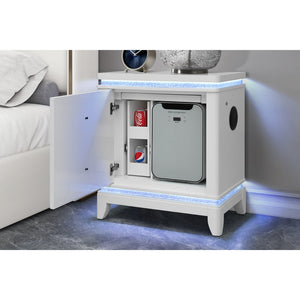 English Elm Adalid White Nightstand with Glittered Front, Bluetooth Speaker, LED Light, Built-in Cooler & USB Port B201P394797
