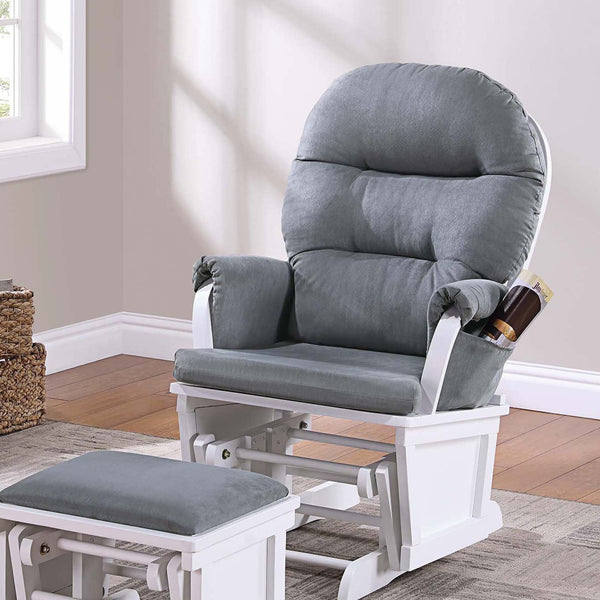 English Elm Glider Gray Microfiber Reclining Chair with Ottoman - Luxurious Smooth Gliding, Solid Wood Base, Pocket B011P375971