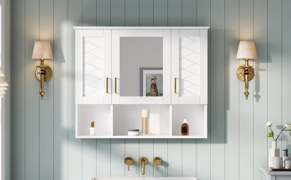 English Elm 35 Inch Wall Mount Medicine Cabinet Soft Close Mirror Storage for Modern Bathroom White N710P389453K