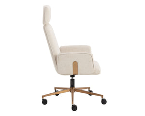 Sunpan Kalev Office Chair - Elegant Chacha Cream Upholstery with Gold Accents & Stainless Steel Base