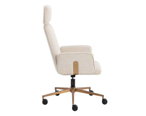 Sunpan Kalev Office Chair - Elegant Chacha Cream Upholstery with Gold Accents & Stainless Steel Base