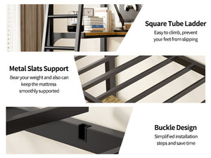 English Elm Twin Metal Loft Bed with L-Shaped Desk & USB Charging Station, Anti-Tip Guardrails, Sturdy Frame W2889P205074