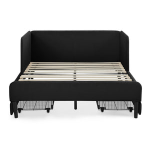 English Elm Full Velvet Upholstered Platform Bed Full Size with 2 Underbed Storage Drawers, Foam Seat, Modern Design Black W1413P298912