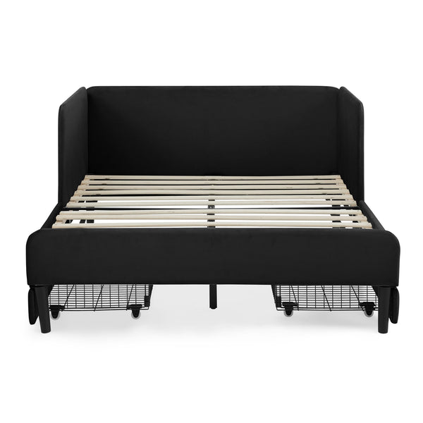 English Elm Full Velvet Upholstered Platform Bed Full Size with 2 Underbed Storage Drawers, Foam Seat, Modern Design Black W1413P298912