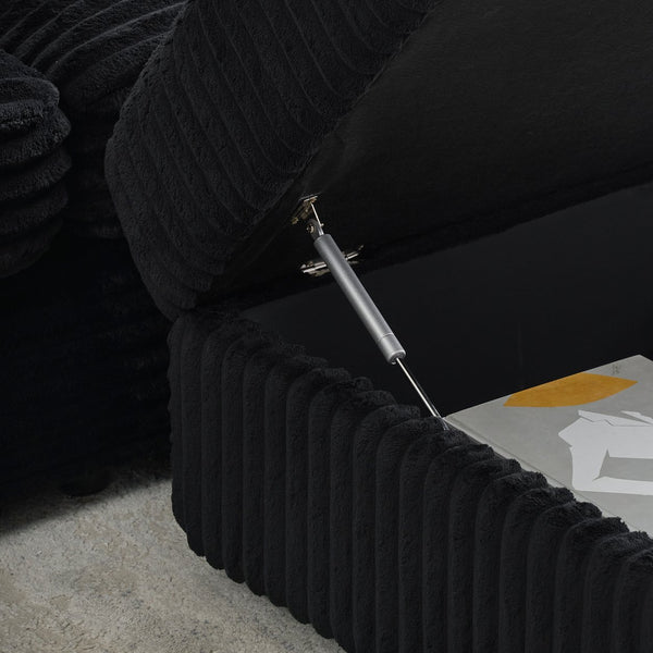 English Elm 82 Inch Black Corduroy Sofa With Storage Footstool & 4 Pillows – Stylish Comfort For Any Space! W1658S00104