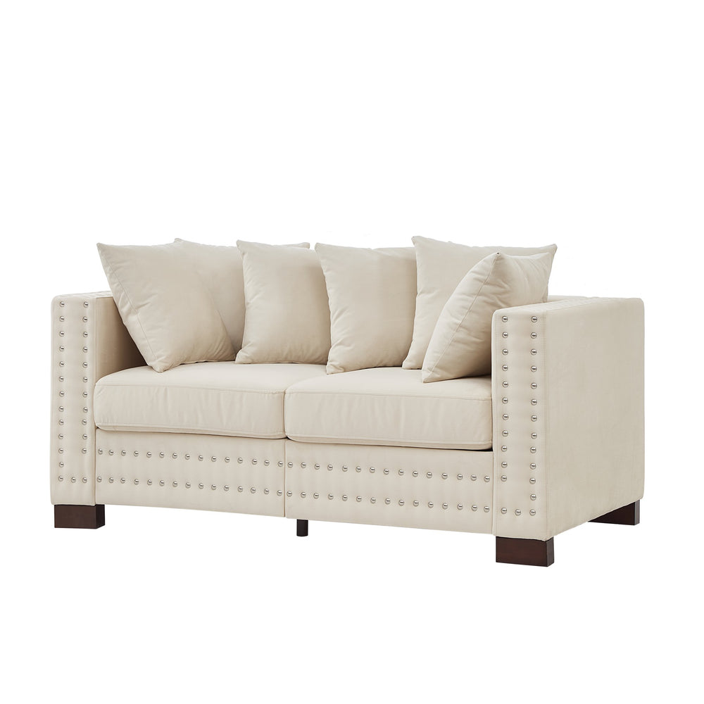 English Elm Modern Velvet Loveseat With Square Armrests & Silver Nailhead Trim - Stylish Storage & Comfort! W1097S00181