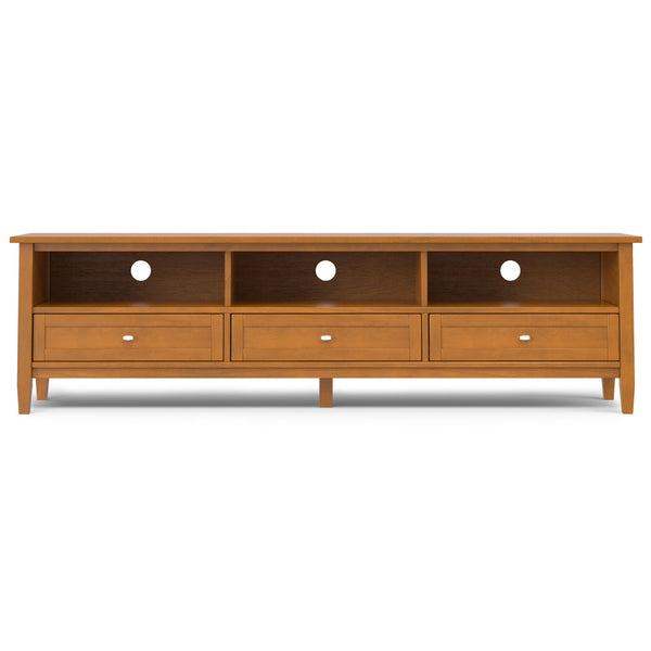 English Elm Warm 72" Low TV Media Stand Light Brown Solid Wood 80" TV Capacity Shaker Design Storage Drawers B136P203481