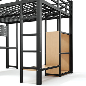 English Elm Twin Over Full Playhouse Bunk Bed with Slide Ladder Storage Shelves and Wardrobe W5305S00060