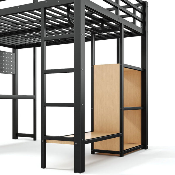 English Elm Twin Over Full Playhouse Bunk Bed with Slide Ladder Storage Shelves and Wardrobe W5305S00060