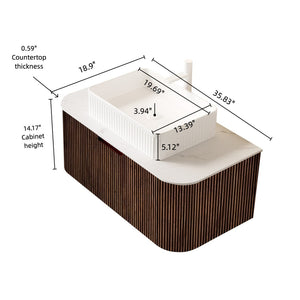 English Elm Dina Floating Bathroom Vanity Sintered Stone Top Glass Basin Striped Plywood Cabinet W2615S00192