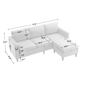 English Elm Small L-Shaped Sofa with Storage Ottoman and Side Pockets, Velvet 3-Seat Space-Saving Couch Beige W2705P255381